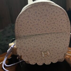 Floral Cream Backpack with Bow Accent